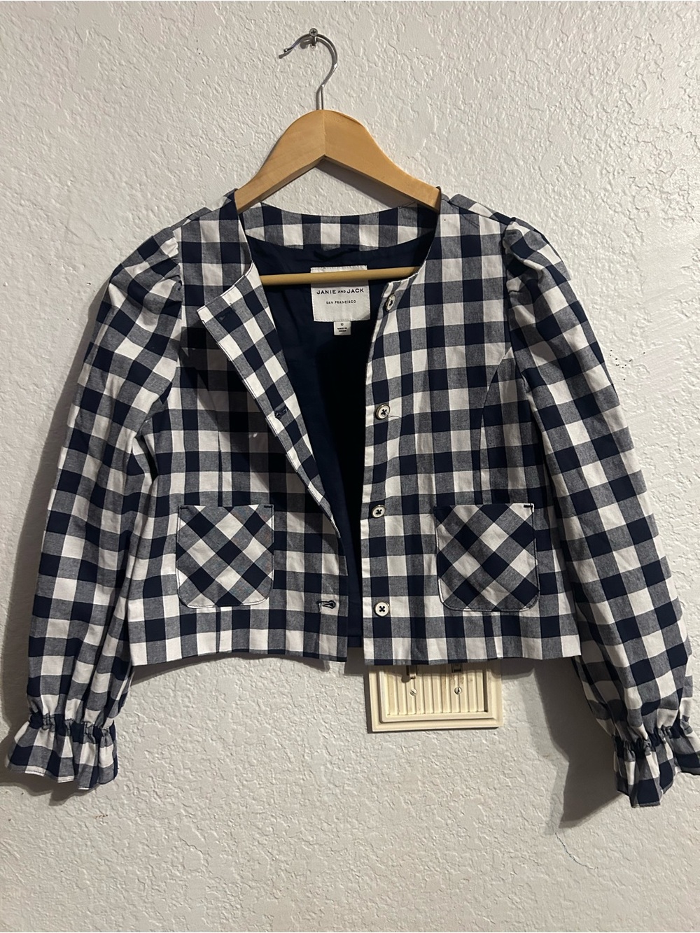 Janie and Jack Children’s Navy & White Gingham Cropped Blazer